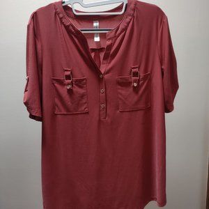 PerSeption Concept - womens 3/4 length sleeve red blouse - L